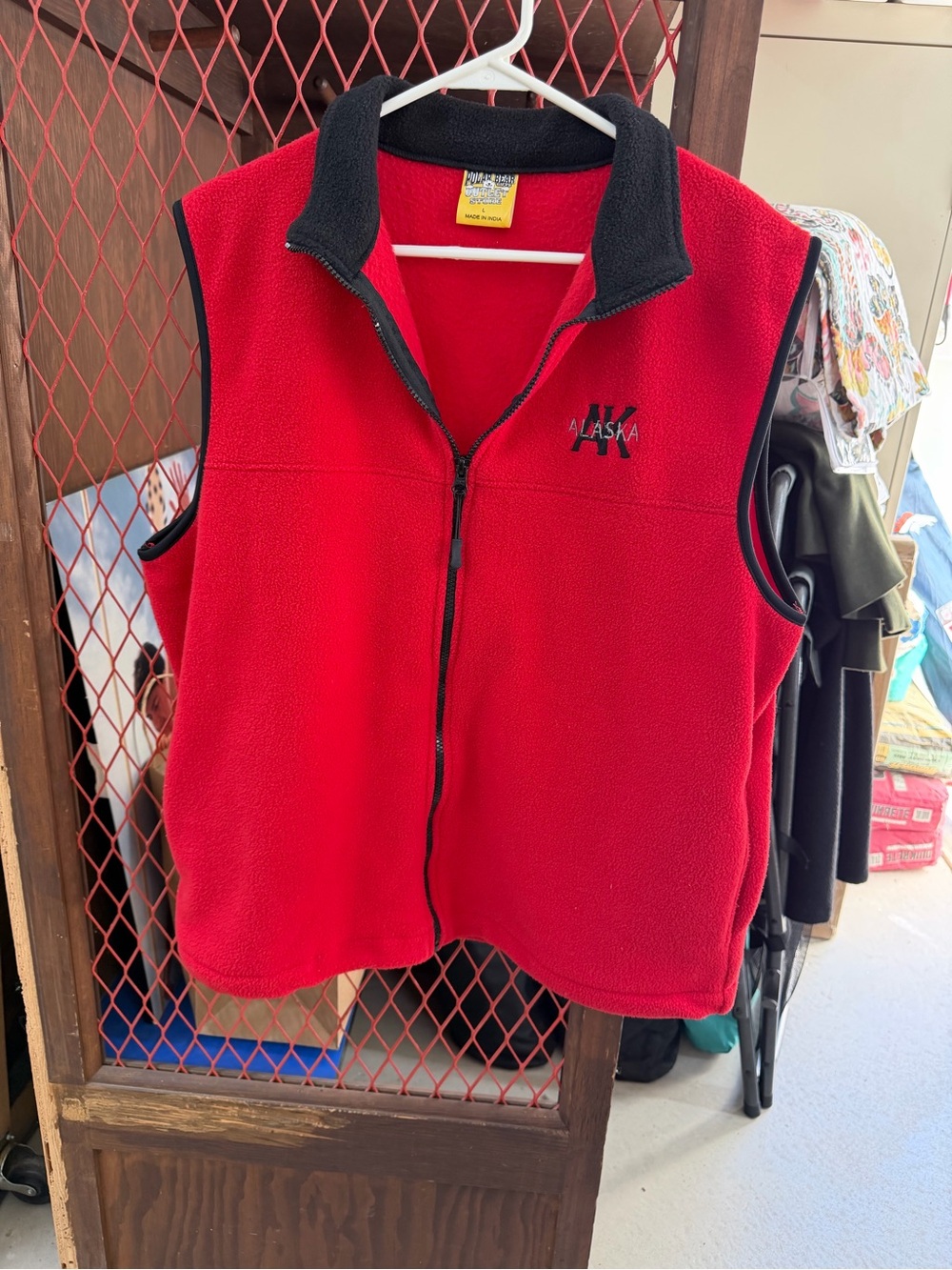 Alaska Red Fleece Vest with Black Trim